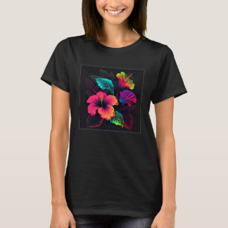 Cute Hibiscus Flower Illustration Colorful Floral T-Shirt