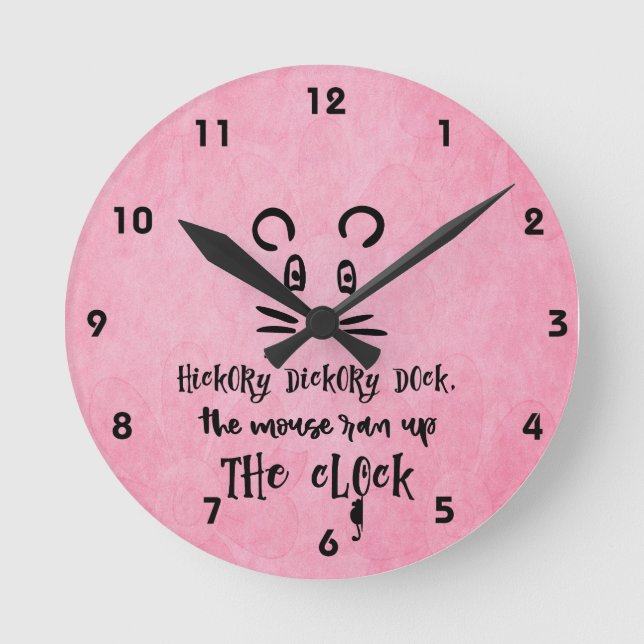 Cute Hickory Dickory Dock Mouse Square or Round Clock (Front)