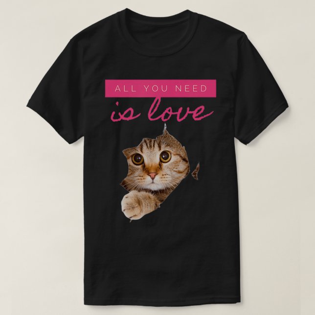 Cute Hidden Kitten Love Message  T-Shirt (Design Front)