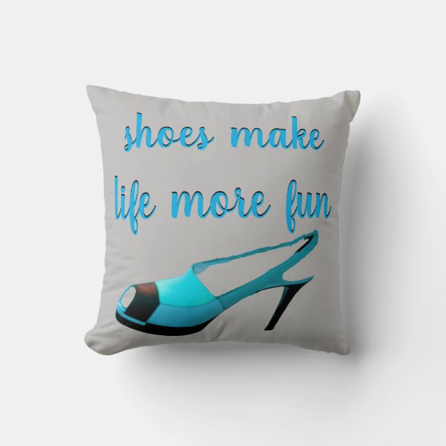 Cute High Heel Shoe turquoise, silver, black Throw Pillow (Front)