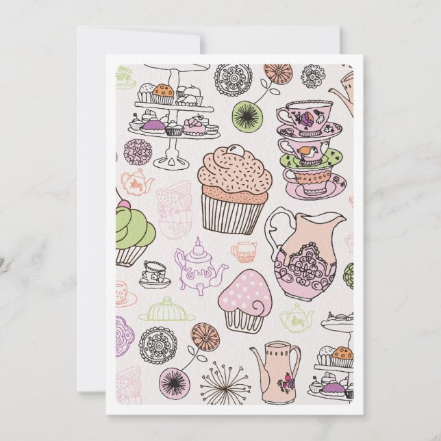 Cute high tea coffee cupcake pattern invitation (Front)