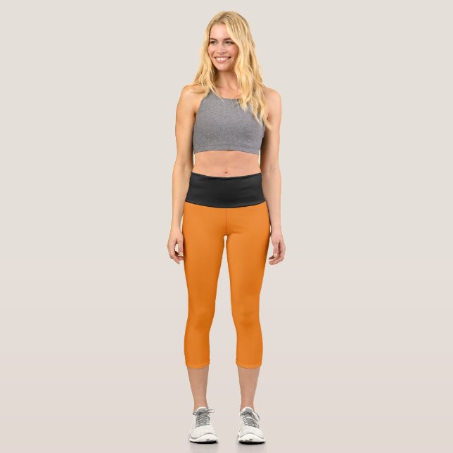 CUTE! High Waisted Capris - Orange & Black (Front)