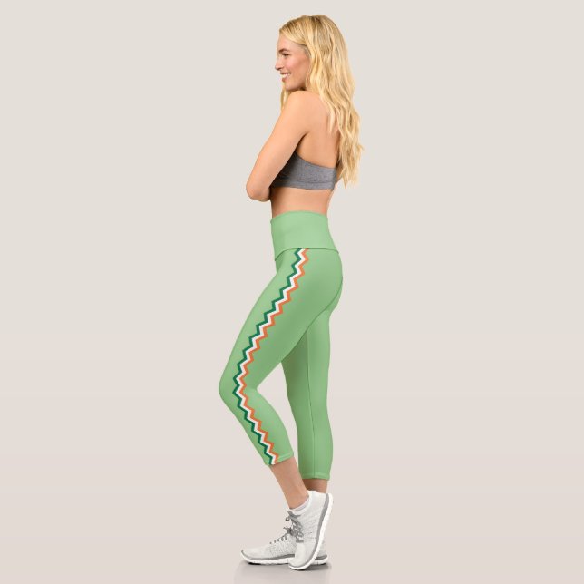 Cute High Waisted women's striped athletic Capri Leggings (Left)