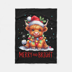 Cute Highland Baby Cow Christmas Lights Merry &amp Fleece Blanket