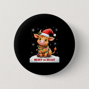 Cute Highland Baby Cow Christmas Lights Merry & Br 2 Inch Round Button