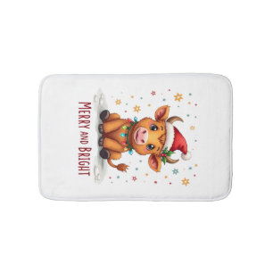 Cute Highland Baby Cow Christmas Lights Merry & Br Bath Mat
