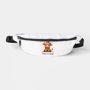 Cute Highland Baby Cow Christmas Lights Merry & Br Fanny Pack