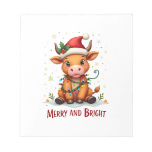 Cute Highland Baby Cow Christmas Lights Merry & Br Notepad