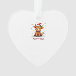 Cute Highland Baby Cow Christmas Lights Merry & Br Ornament