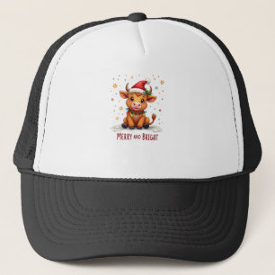 Cute Highland Baby Cow Christmas Lights Merry & Br Trucker Hat