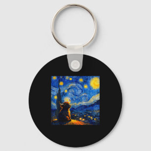 Cute Highland Baby Cow Graphic Van Gogh Style Star Keychain