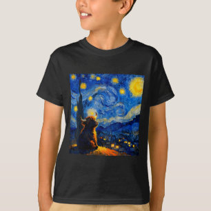 Cute Highland Baby Cow Graphic Van Gogh Style Star T-Shirt