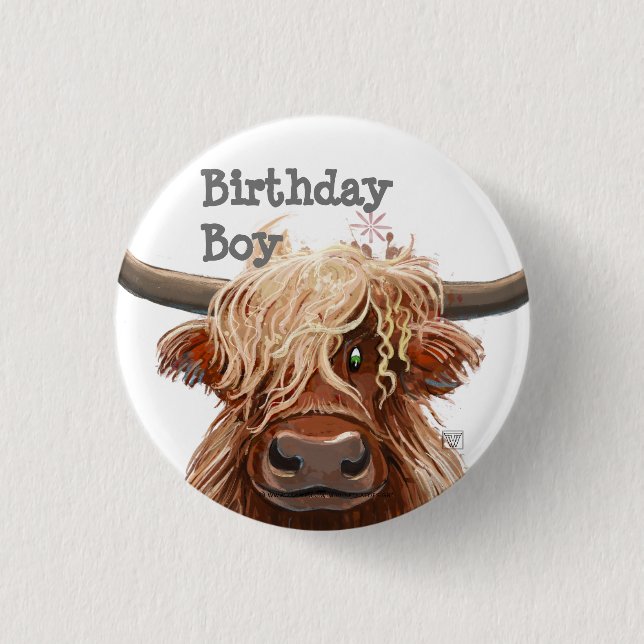 Cute Highland Cow 1 Inch Round Button (Front)