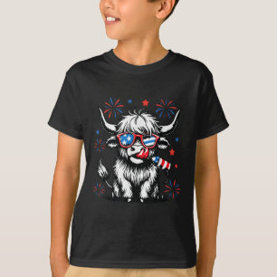 Cute Highland Cow 4th Of July Usa Flag Patriotic C T-Shirt