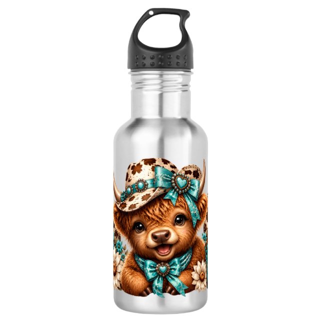 Cute Highland Cow 532 Ml Water Bottle (Front)