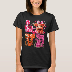 Cute Highland Cow And Nk Heart Valentines Day Love T-Shirt
