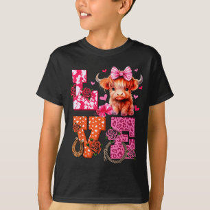 Cute Highland Cow And Nk Heart Valentines Day Love T-Shirt