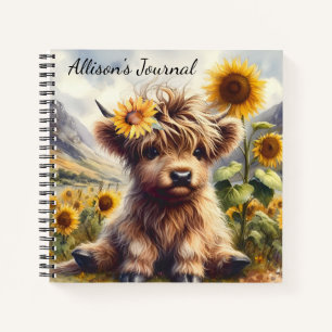 Cute Highland Cow And Sunflowers Notebook