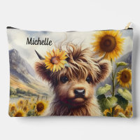 Cute Highland Cow And Sunflowers With Name