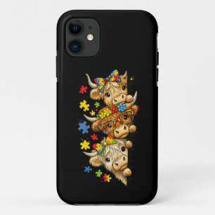 Cute Highland Cow Autism Awareness Puzzle Piece iPhone 11 Case