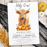 Cute Highland Cow Autumn Pumpkins Baby Shower Invitation<br><div class="desc">Welcome to the perfect baby shower invitations for a fall-themed party! Our "Holy Cow, We're Having a Baby!" invitation features a cute highland cow calf surrounded by pumpkins and autumn foliage. The warm colours and playful design make it the ideal choice for your farm or Halloween-themed baby shower. Whether you're...</div>