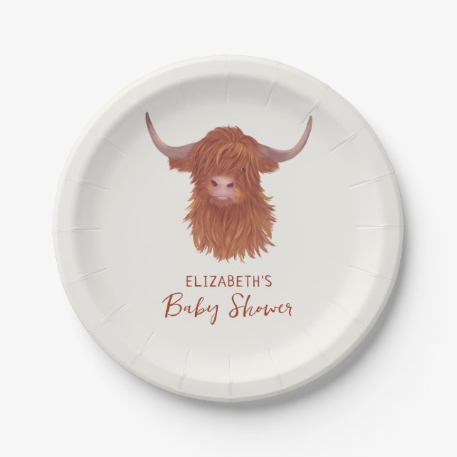 Cute Highland Cow Baby Shower   Paper Plate (Front)