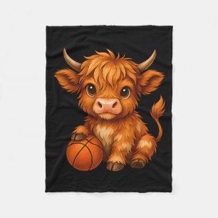 Cute highland cow basketball calf sports lover fleece blanket