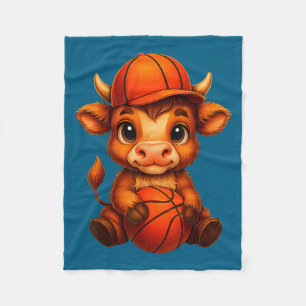 Cute highland cow basketball calf sports lover fleece blanket