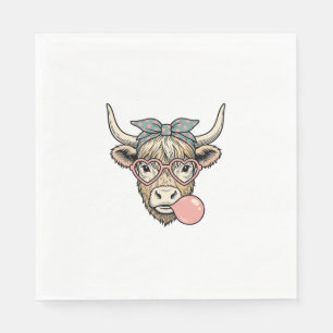 Cute Highland Cow Bubble Gum Vintage Vector Design Napkin