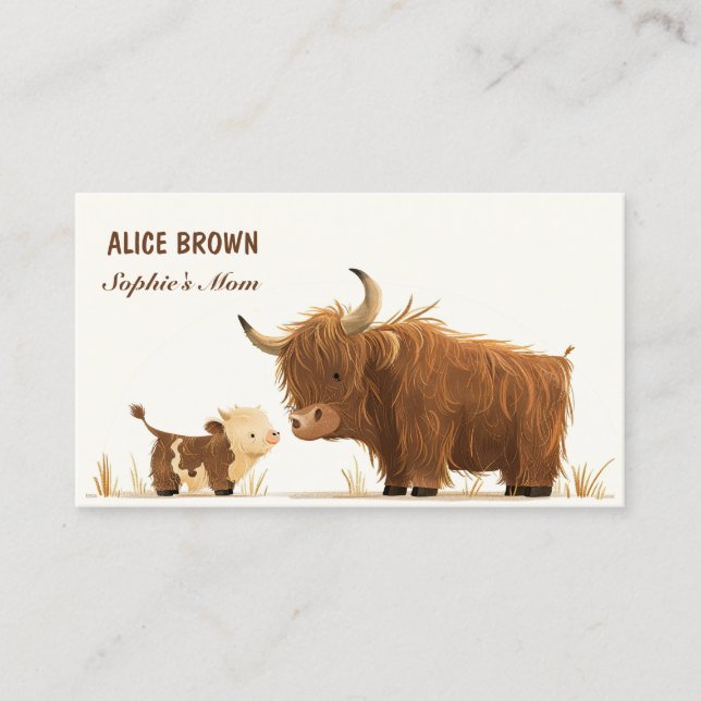 Cute Highland Cow& Calf Mommy Calling Card (Front)