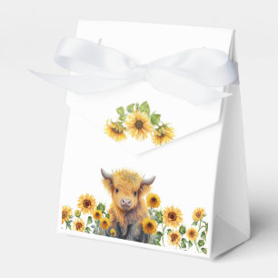 Cute Highland Cow Calf Sunflowers Baby Shower Favor Box