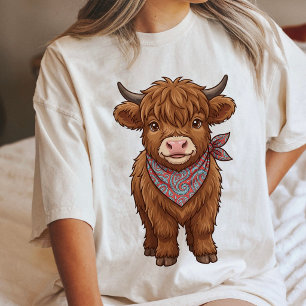 Cute Highland Cow Calf With Paisley Bandana Art Tri-Blend Shirt