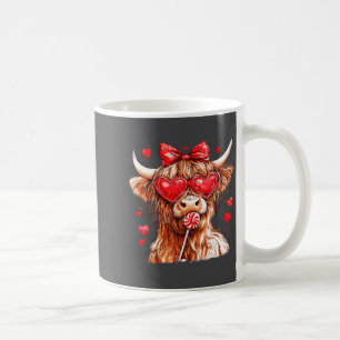 Cute Highland Cow Candy Cane Heart Valentines Day  Coffee Mug
