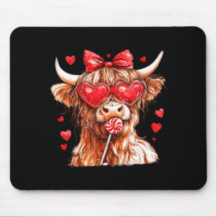 Cute Highland Cow Candy Cane Heart Valentines Day  Mouse Pad