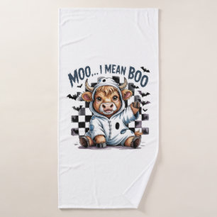 Cute Highland Cow Checkered Halloween Te Bath Towel