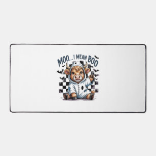 Cute Highland Cow Checkered Halloween Te Desk Mat