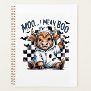 Cute Highland Cow Checkered Halloween Te Planner