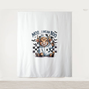 Cute Highland Cow Checkered Halloween Te Tapestry