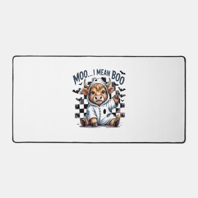Cute Highland Cow Chequered Halloween Te Desk Mat (Front)