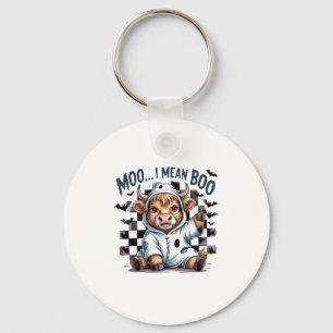 Cute Highland Cow Chequered Halloween Te Keychain