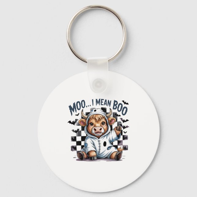 Cute Highland Cow Chequered Halloween Te Keychain (Front)