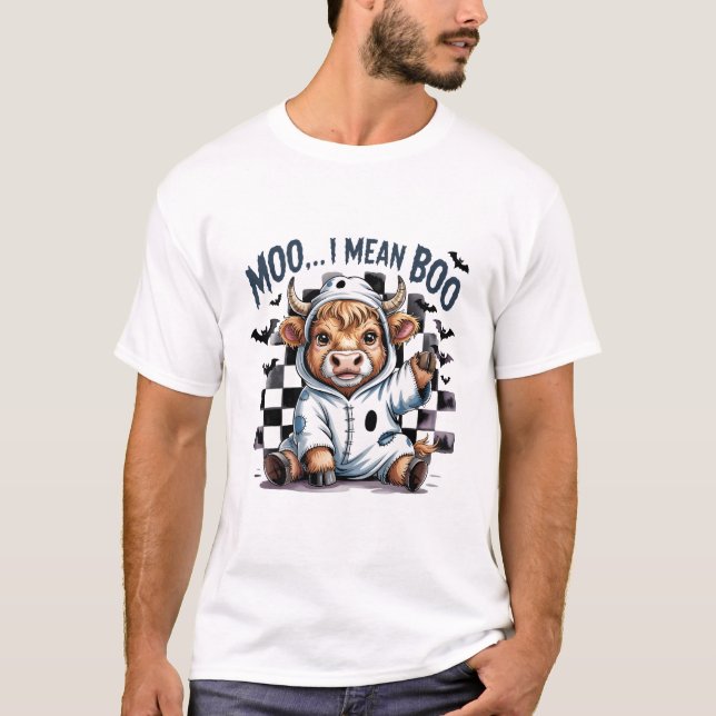 Cute Highland Cow Chequered Halloween Te T-Shirt (Front)
