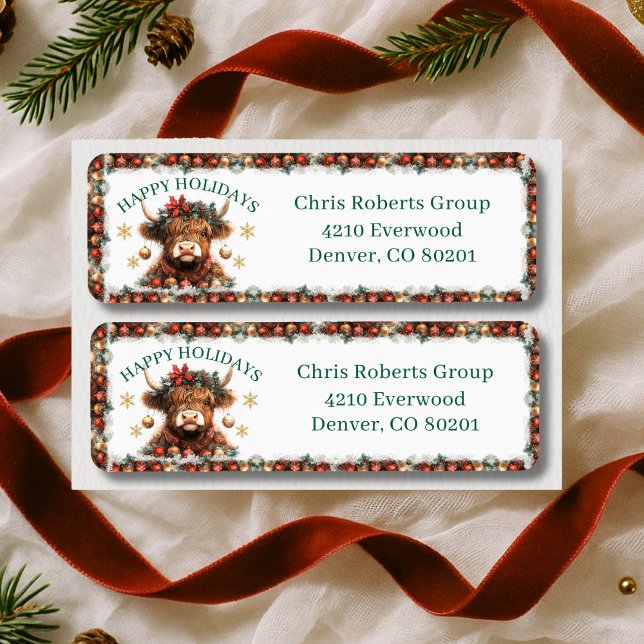  Cute Highland Cow Christmas Business Address (Créateur téléchargé)