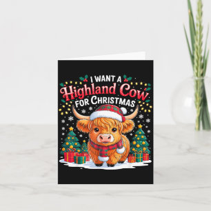 Cute Highland Cow Christmas Funny Santa Lights Hol Card