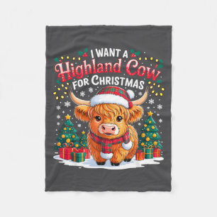 Cute Highland Cow Christmas Funny Santa Lights Hol Fleece Blanket