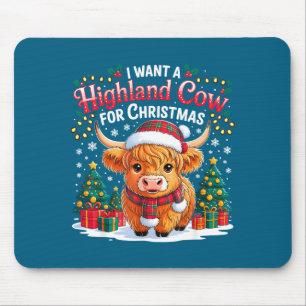 Cute Highland Cow Christmas Funny Santa Lights Hol Mouse Pad