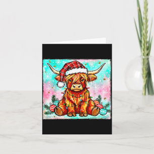 Cute Highland Cow Christmas Lights Merry Xmas Cows Card