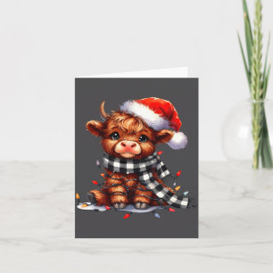Cute Highland Cow Christmas Lights Santa Hat Winte Card