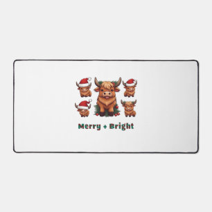 Cute Highland Cow Christmas Merry and Bright, Scot Desk Mat