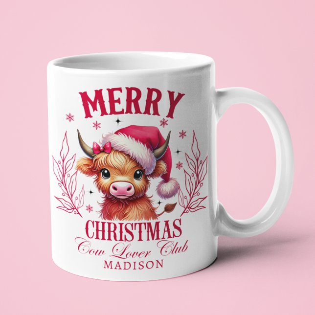 Cute Highland Cow Christmas Personalized Name Coffee Mug (Creator Uploaded)